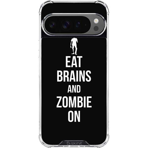 Eat Brains and Zombie On Black Google Pixel 10 Pro Clear Case