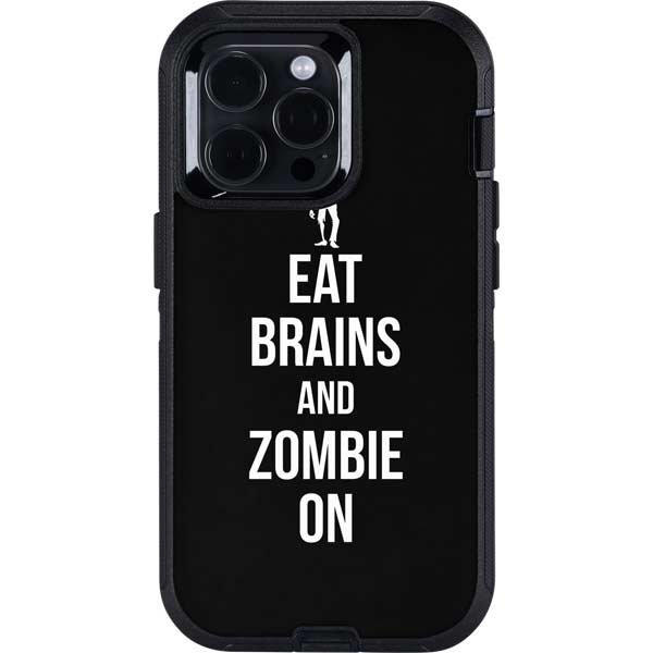 Eat Brains and Zombie On Black Otterbox Defender iPhone Skin