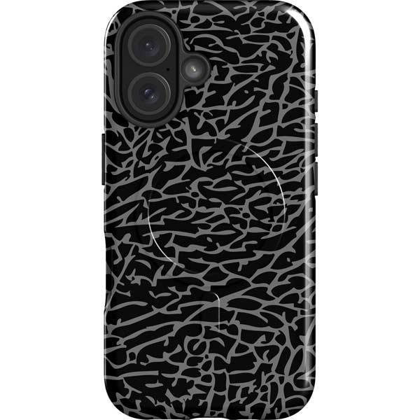 Elephant Print Black iPhone 16 Magsafe Impact Case