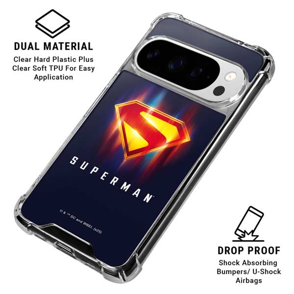 Superman 2025 Energy Shield Neon Emblem Google Pixel 10 Pro Clear Case
