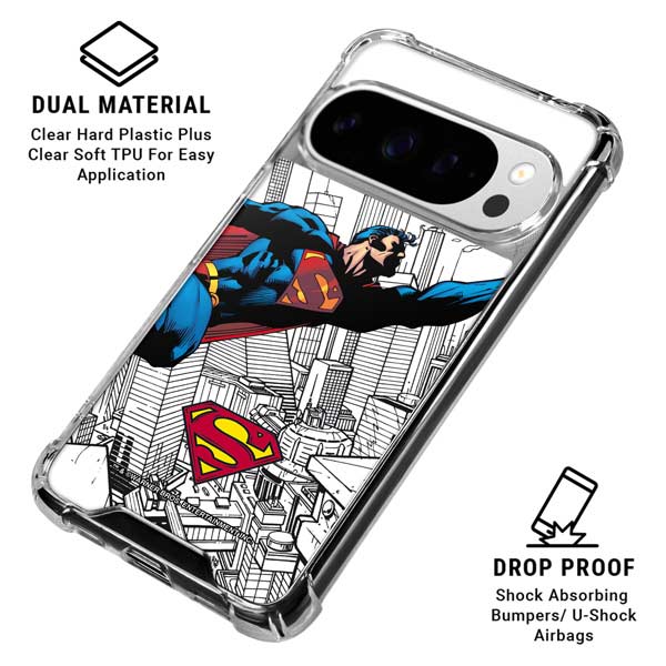 DC Comics Superman Flying Over City Pose Google Pixel 10 Pro XL Clear Case