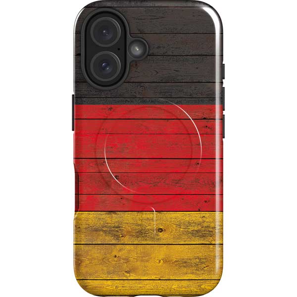 German Flag Dark Wood iPhone 16 Plus Magsafe Impact Case