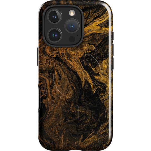 Gold and Black Marble iPhone 16 Pro Max Magsafe Impact Case
