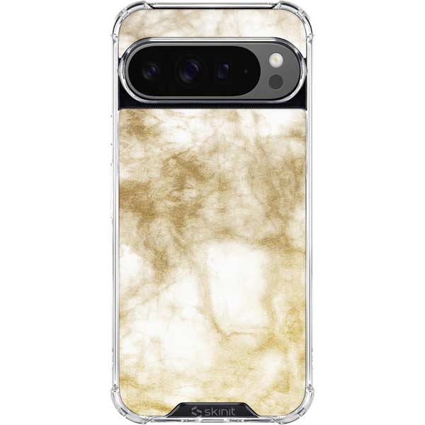 Gold and White Marble Google Pixel 10 Pro Clear Case
