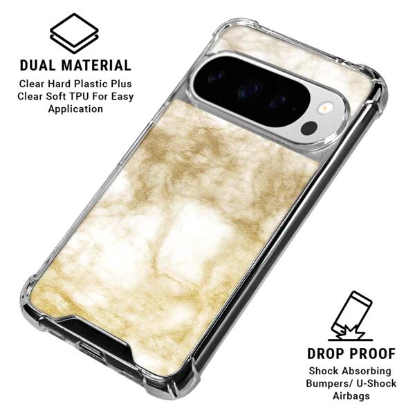 Gold and White Marble Google Pixel 10 Pro Clear Case