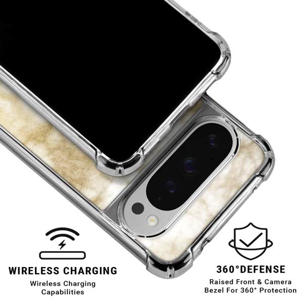 Gold and White Marble Google Pixel 10 Pro Clear Case