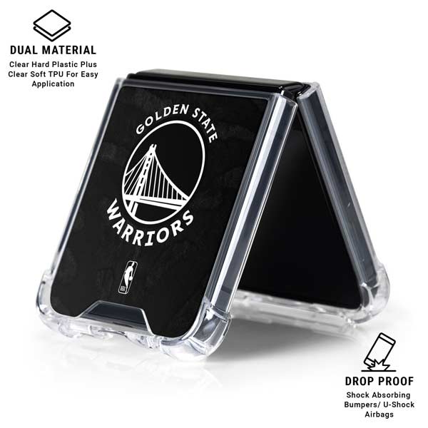 NBA Golden State Warriors Black Animal Print Galaxy Z Flip7 Clear Case