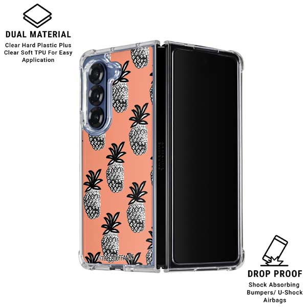 Bouffants and Broken Hearts Gray Scale Pineapple Galaxy Z Fold7 Clear Case