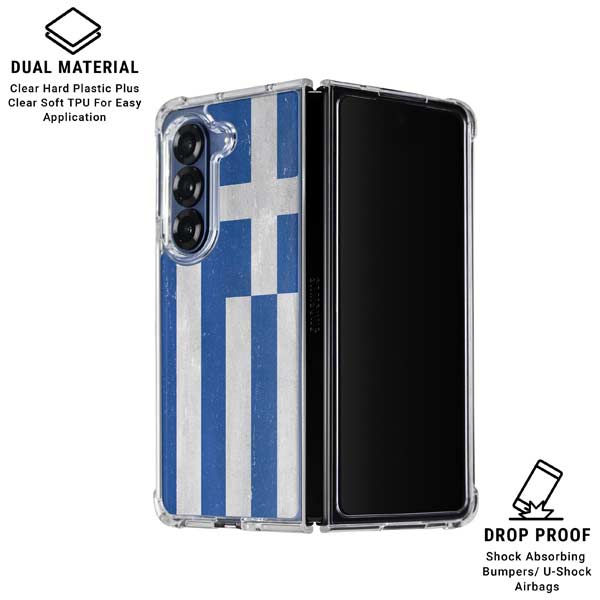 Greece Flag Distressed Galaxy Z Fold7 Clear Case