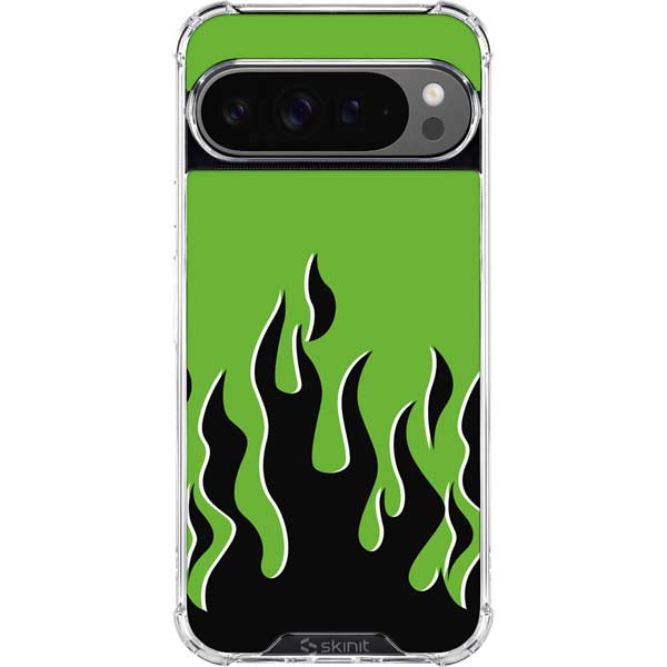 Green Flames Google Pixel 10 Pro Clear Case