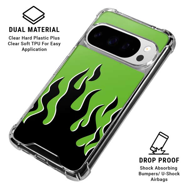 Green Flames Google Pixel 10 Pro Clear Case