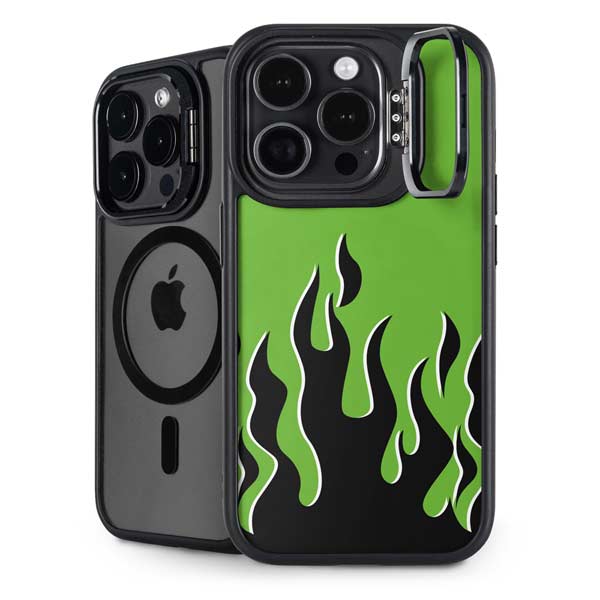 Green Flames iPhone 14 Pro Kickstand Case