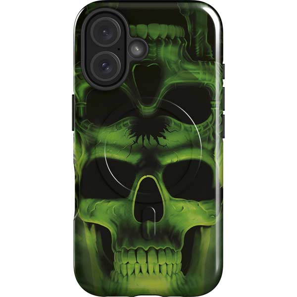 Liquid Blue Green Skulls iPhone 16 Magsafe Impact Case