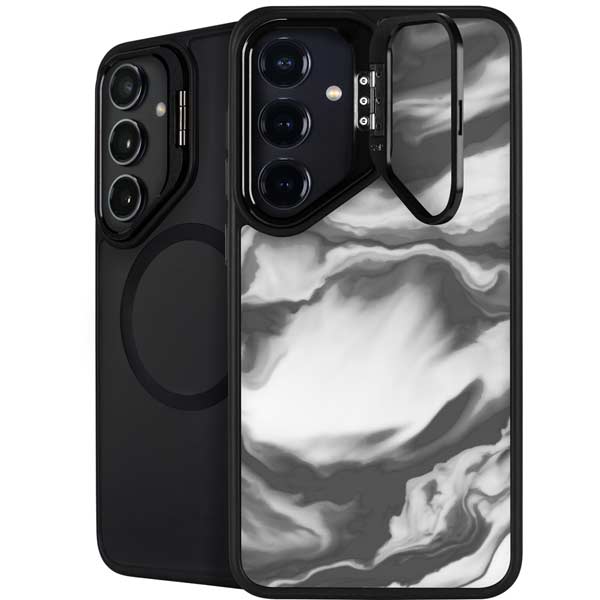 Grey Marble Ink Galaxy S26 Kickstand Case
