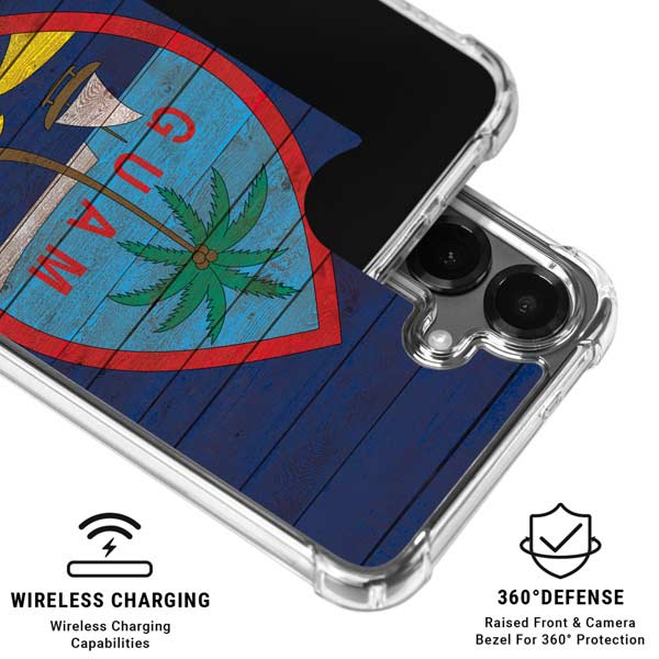 Guam Flag Dark Wood Galaxy S26 Clear Case
