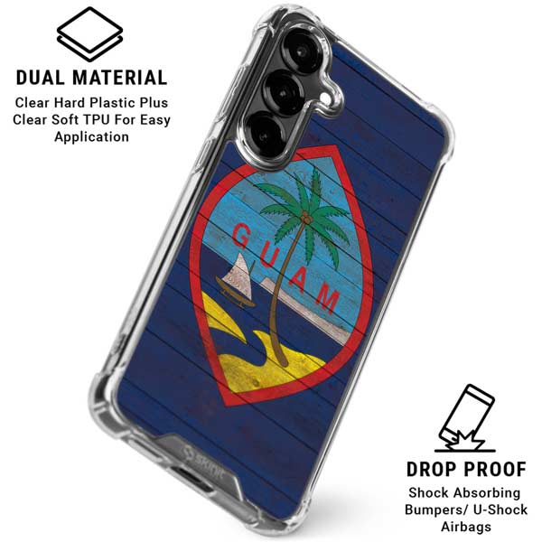 Guam Flag Dark Wood Galaxy S26 Clear Case
