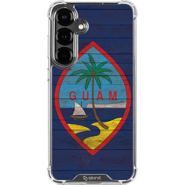 Guam Flag Dark Wood Galaxy S26 Plus Clear Case