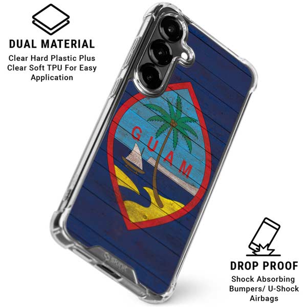 Guam Flag Dark Wood Galaxy S26 Plus Clear Case