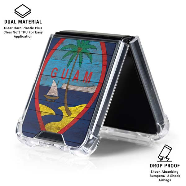 Guam Flag Dark Wood Galaxy Z Flip7 Clear Case