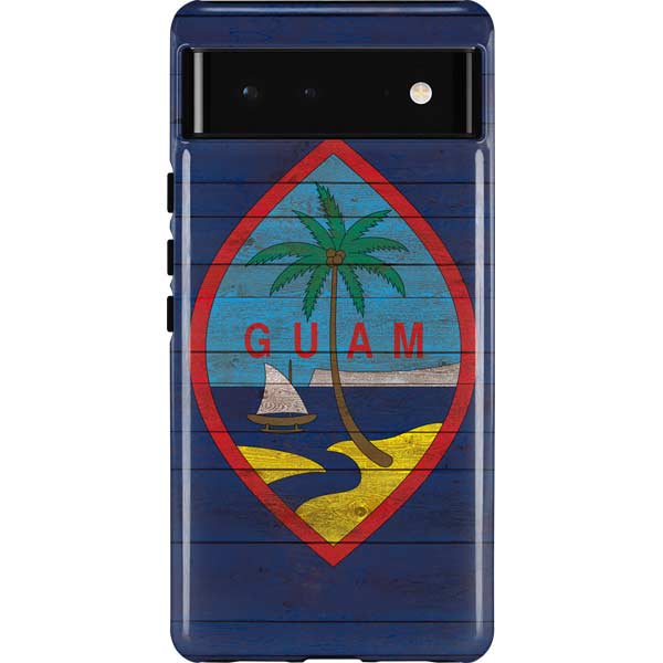 Guam Flag Dark Wood Pixel Cases