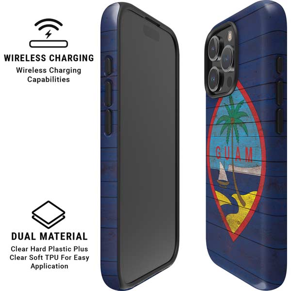 Guam Flag Dark Wood iPhone 16 Pro Max Magsafe Impact Case