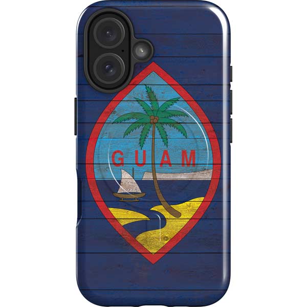 Guam Flag Dark Wood iPhone 17 Magsafe Impact Case