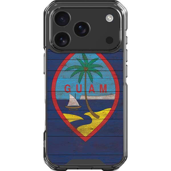 Guam Flag Dark Wood iPhone 17 Pro Clear Case