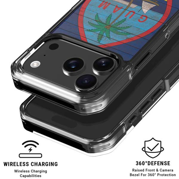 Guam Flag Dark Wood iPhone 17 Pro Clear Case