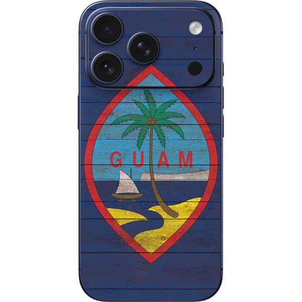 Guam Flag Dark Wood iPhone 17 Pro Skin