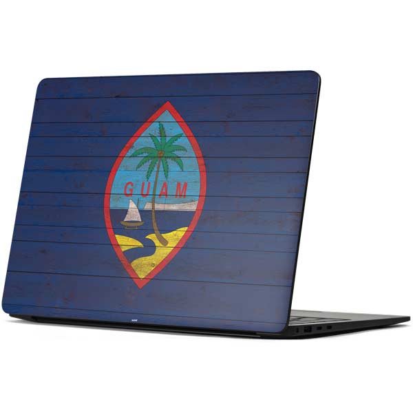 Guam Flag Dark Wood Surface Laptop 7 13.8in Skin