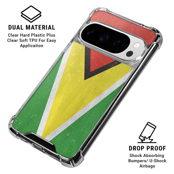 Guyana Flag Distressed Google Pixel 10 Pro XL Clear Case