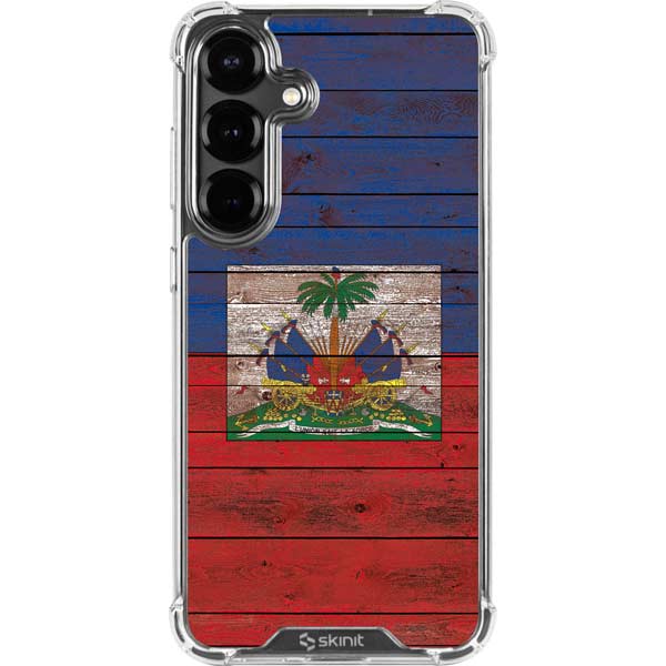 Haiti Flag Dark Wood Galaxy S26 Clear Case