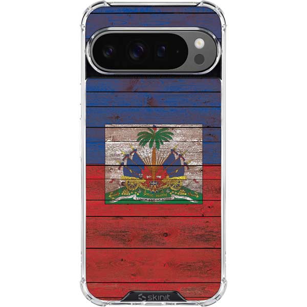 Haiti Flag Dark Wood Google Pixel 10 Pro Clear Case