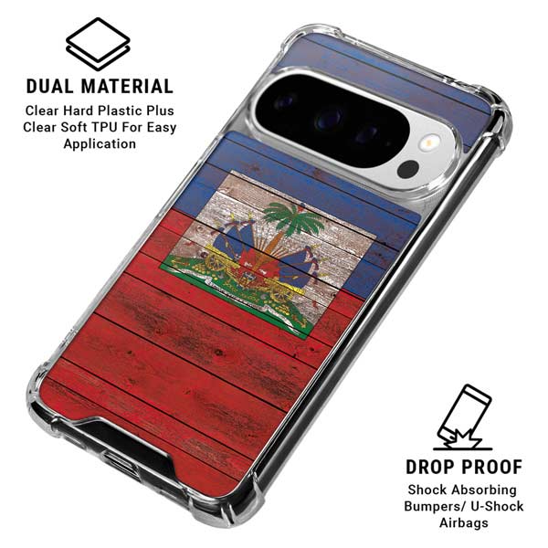 Haiti Flag Dark Wood Google Pixel 10 Pro Clear Case
