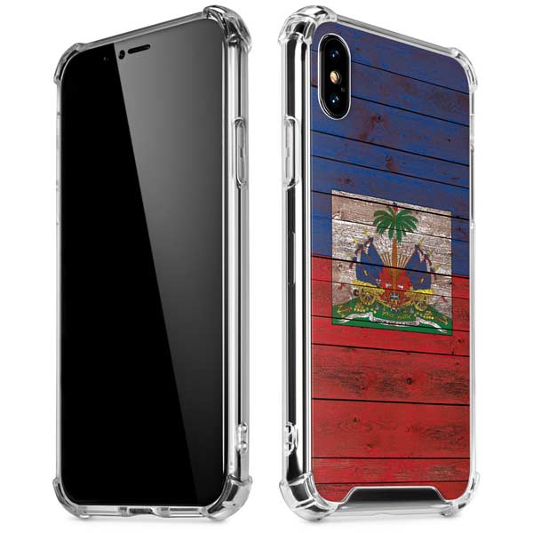 Haiti Flag Dark Wood iPhone X/XS Clear Case
