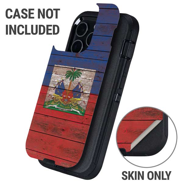 Haiti Flag Dark Wood Otterbox Defender iPhone Skin