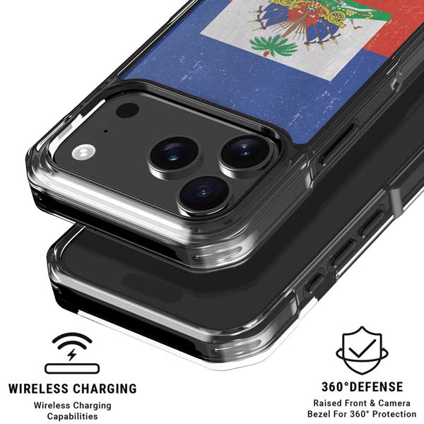 Haitian Flag Distressed iPhone 17 Pro Clear Case