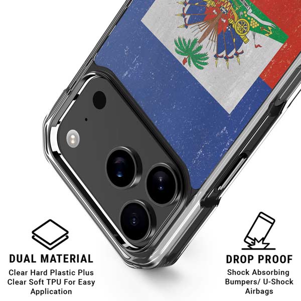 Haitian Flag Distressed iPhone 17 Pro Clear Case