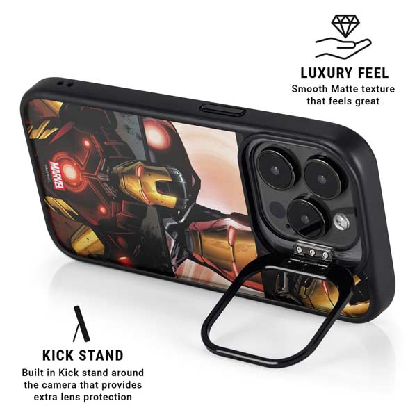 Marvel Iron Man Three Panel iPhone 14 Pro Kickstand Case
