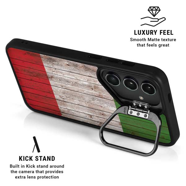 Italian Flag Dark Wood Galaxy S26 Plus Kickstand Case