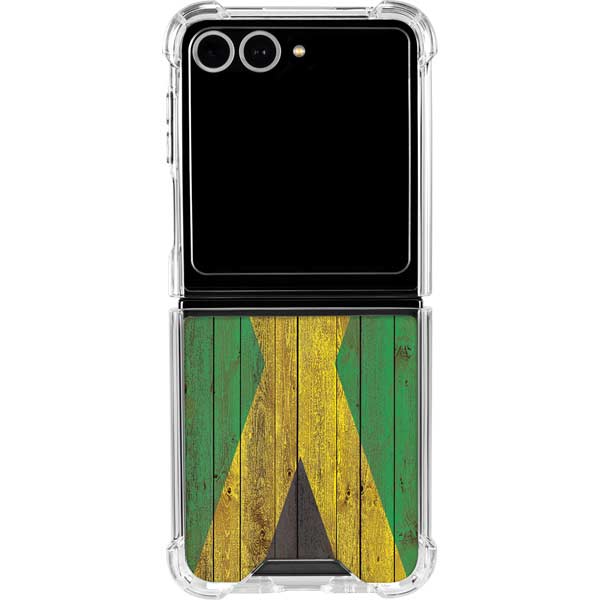 Jamaican Flag Dark Wood Galaxy Z Flip7 Clear Case