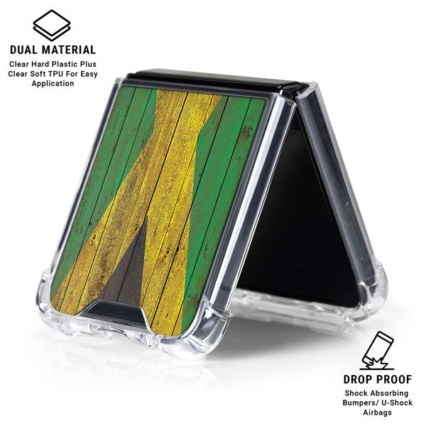Jamaican Flag Dark Wood Galaxy Z Flip7 Clear Case