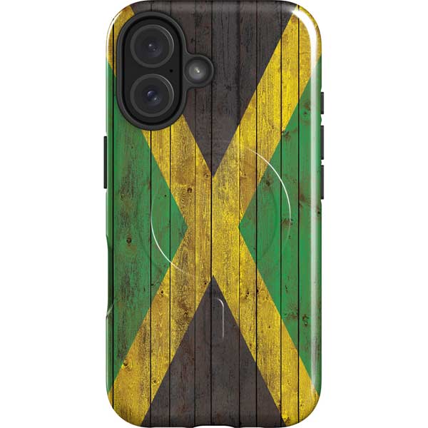 Jamaican Flag Dark Wood iPhone 16 Magsafe Impact Case