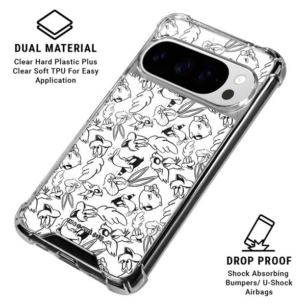 Looney Tunes Looney Squad Black and White Grid Google Pixel 10 Pro Clear Case