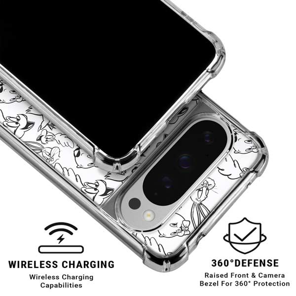 Looney Tunes Looney Squad Black and White Grid Google Pixel 10 Pro Clear Case