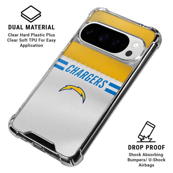 NFL Los Angeles Chargers White Striped Google Pixel 10 Pro XL Clear Case