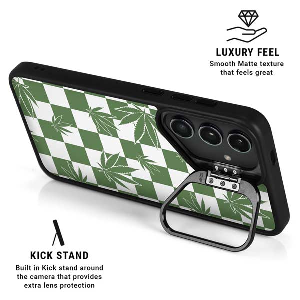 Marijuana Green Checkered Galaxy S26 Ultra Kickstand Case