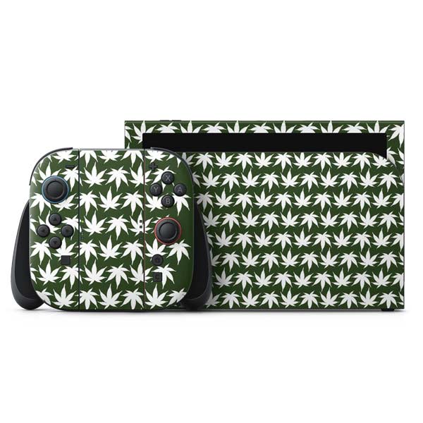 Marijuana Leaf White Pattern Nintendo Switch 2 (2025) with Joy-Con Skin