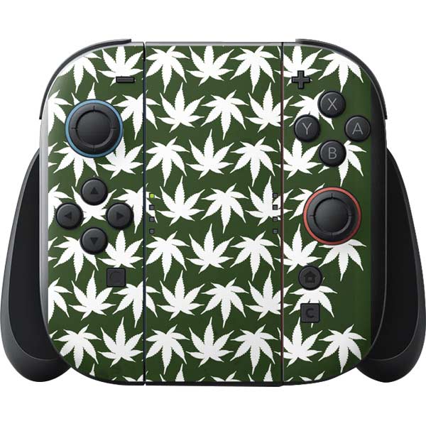 Marijuana Leaf White Pattern Nintendo Switch 2 (2025) with Joy-Con Skin