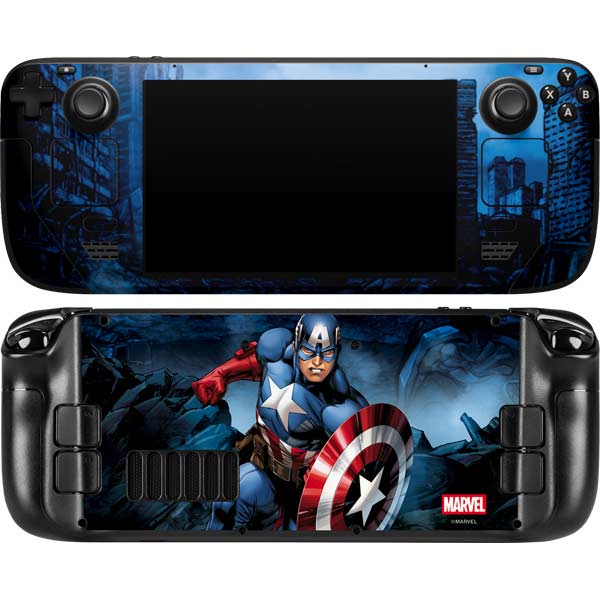 Captain America Using Computer Marvel Captain America Portrait Steam Deck Handheld Gaming Computer ...
